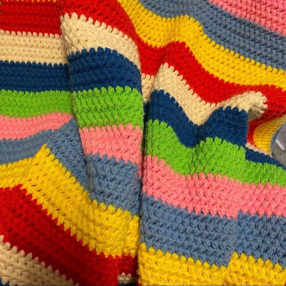 Handmade Crocheted Colorful Rainbow Afghan Blanket Throw 64 x 116 Pride